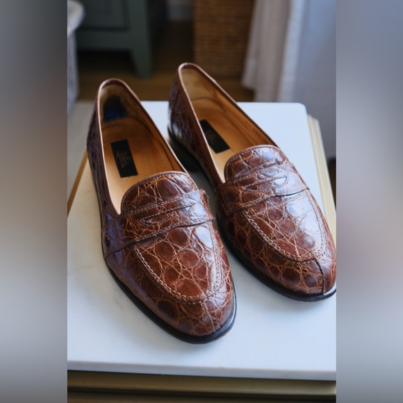 MENS Zelli Tuscany Crocodile Slip-On Cognac Men Size 10 - Picture 2 of 9